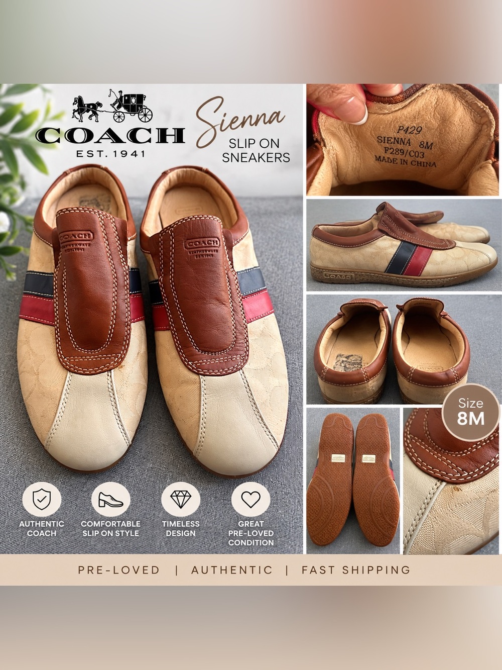 👜 COACH Sienna Signature Slip-On Sneakers – Size 8M